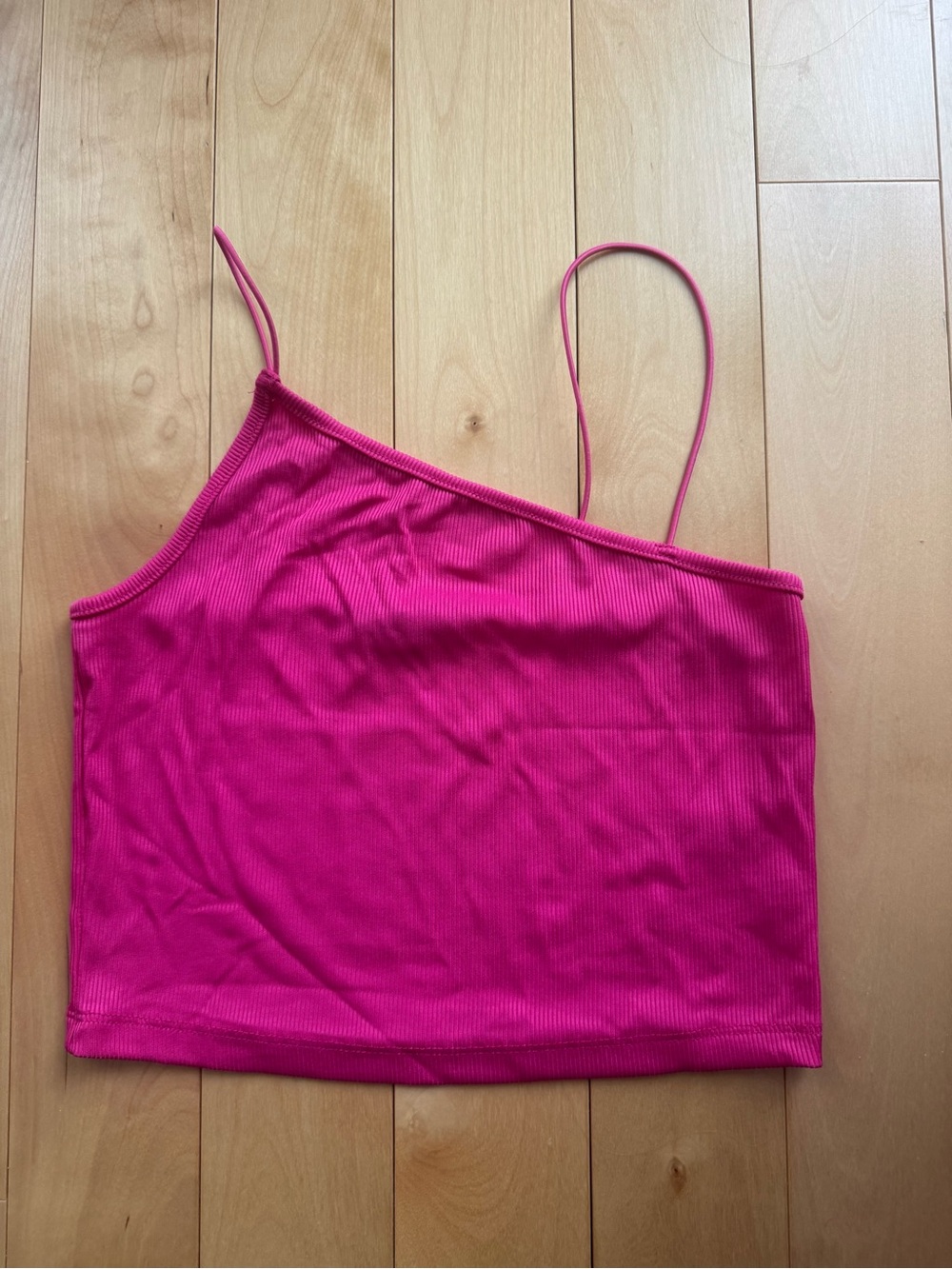 Women's One-Shoulder Ribbed Tank Crop Top - Hot Pink